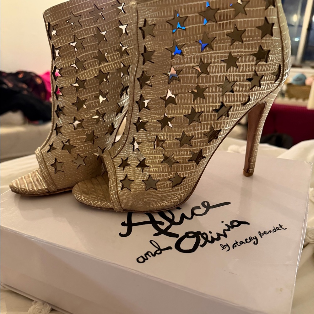 Alice + Olivia Gold Star Peep Toe Giovanna Boots